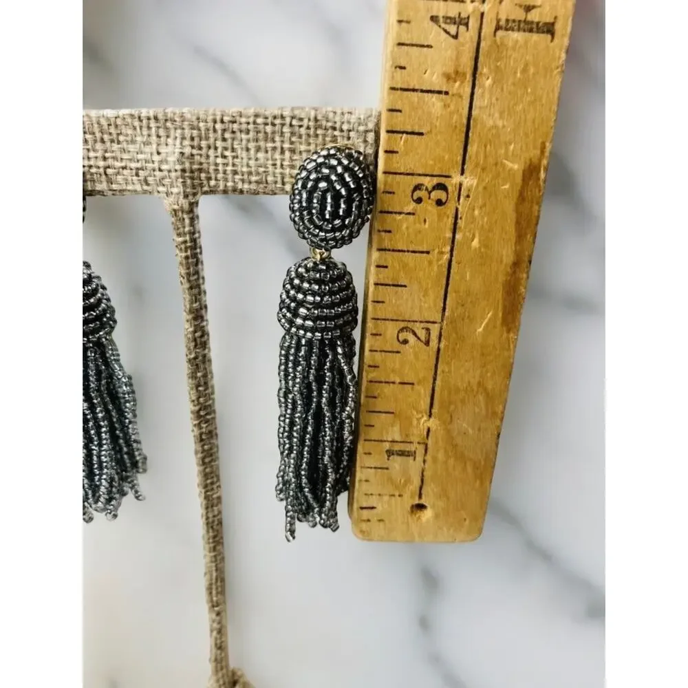 Sugarfix by BaubleBar Gray Polished Beaded Tassel Earrings New